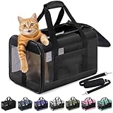 Conlun Trasportino per gatti approvato, Trasportino morbido con guinzaglio interno, Per gatti e cuccioli fino a 7 kg, Borsa da viaggio pieghevole -Nero,M