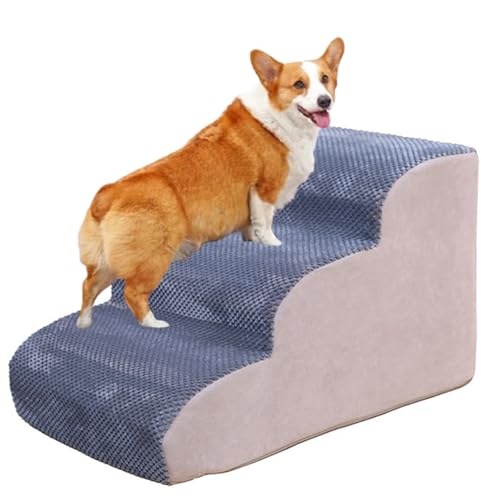 ハイベッドとソファ用の犬の階段、機械洗える布カバー付きのペットの階段、2ステップ/3ステップ/4小さな犬のための非滑りスポンジ詰めペットランプ grey 35cm high(3step)