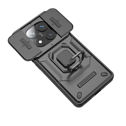Image of TPU+PC Camshield Pro Case With Slide Camera Protection And Ring Stand Bumper Back Case Cover For Mi Redmi Note 14 Pro 5G (Black)