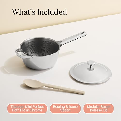 Our Place Titanium Mini Perfect Pot Pro - 2.75 Qt No-Coating Nonstick Pot | Tri-Ply Titanium & Stainless Steel | Oven-Safe up to 1000°F & Compatible with All Cooktops | Chrome - Image 7