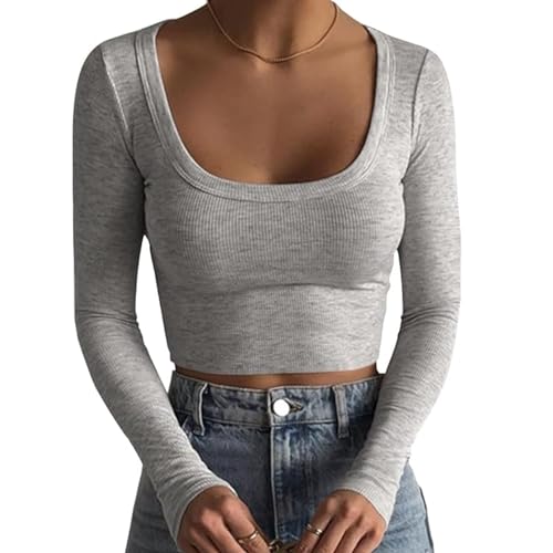 TrendiMax Damen Langarmshirt Crop Tops Basic T-Shirt Slim Fit Sexy...