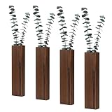 Wood Wall Planter 4 Pack Wall Decor for Artificial Flower Plants Wooden Plants Holders Pocket Vase Hanging for Living Room Bedroom Dining Room Bathroom Indoor Decroation (Dark Brown)