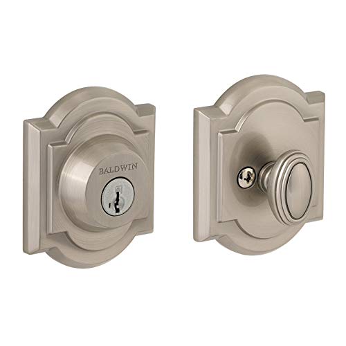 Baldwin Prestige 380 Arched Single Cylinder Deadbolt Featuring SmartKey in Satin Nickel