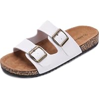 Joomra Women's Cork-Inspired Footbed Slides Adjustable Buckle Sandals (White)