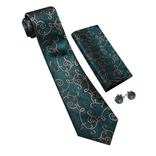 Image of Barry.Wang Men Tie Set Paisley Silk Necktie Pocket Square Cufflinks Formal Wedding Business Party