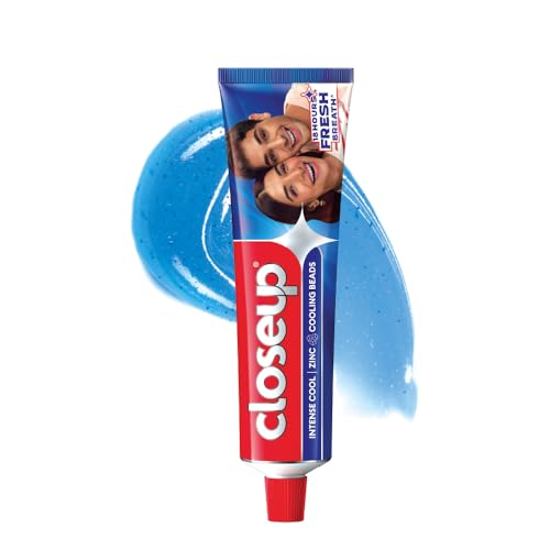 Image of Closeup Intense Cool Blue Gel Toothpaste with Cooling Beads | Intense Cooling | 18 Hours of Fresh Breath, 300g (150g x 2)