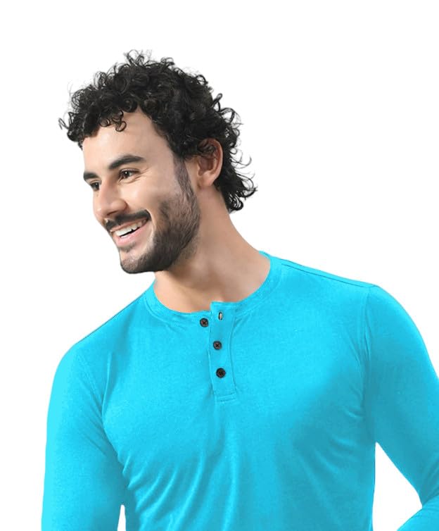 Image of Blisstone Men's Long Sleeve Henley T-Shirt with Button Placket | Soft & Comfortable Casual Wear