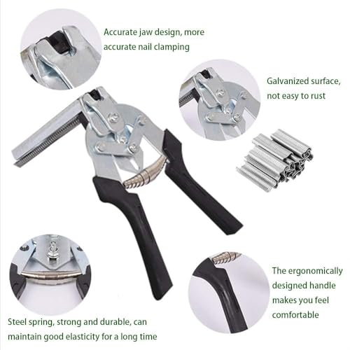 Image of Hog Ring Pliers Kit with 600 Pcs of Galvanized Steel Hog Rings, Hog Ring Chicken Duck Goose Dog Cat Rabbit Kit Clamp with Nail Groove, Repair Hand Tools for Animal Cages, Wire Fencing, Railing-Red