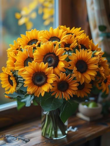 ペイントバイナンバー 花 ナンバーペイント ひまわり 塗り絵 手塗り デジタル DIY大人用 初心者向け 簡単 数字キットによる インテリア アクリル 水彩絵の具 数字による ハンドメイドクラフトアート クリエイティブウォールアート 用 家の装飾, ギフト