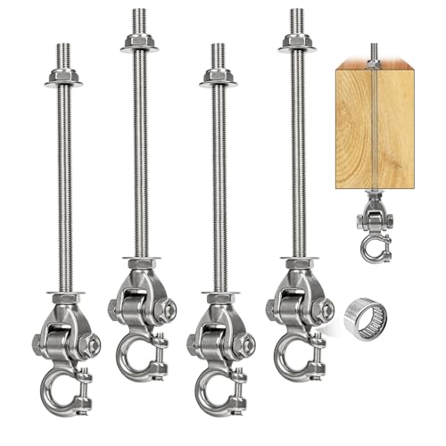 WWFFEN Lot de 4 Crochets de balançoire pour poutres en Bois M10 en Acier Inoxydable - Fixation avec roulement - Plafond en béton - pour Aire de Jeux,...