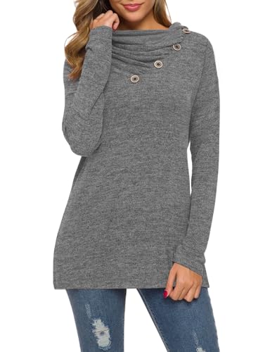 Image of WEACZZY Women's Long Sleeve Shirts Button Cowl Neck Casual Loose Tunic Tops Blouse Dressy Fashion 2026