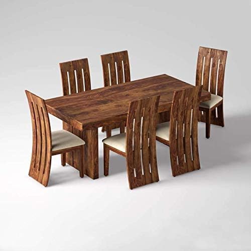 PARSHANT ART Solid Sheesham Wood 6 Seater Dining Table Set for Living Room Hall Home | Wooden Six Seater Dinning Table Set with 6 Chairs with Cushion for Office Hotels | Natural Brown Finish