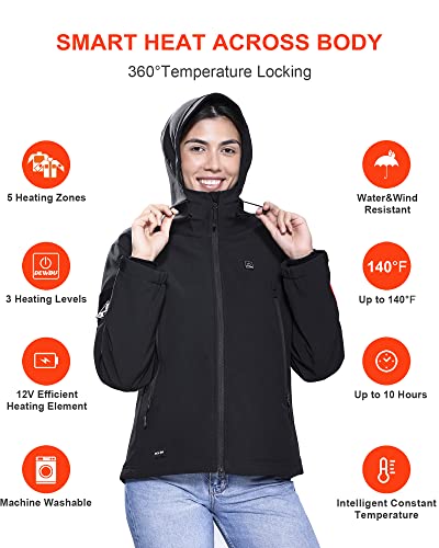 Dewbu Heated Jacket For Women With 12V Battery Pack Winter Outdoor Soft Shell Electric Heating Coat, Women's Black, M #TOP2