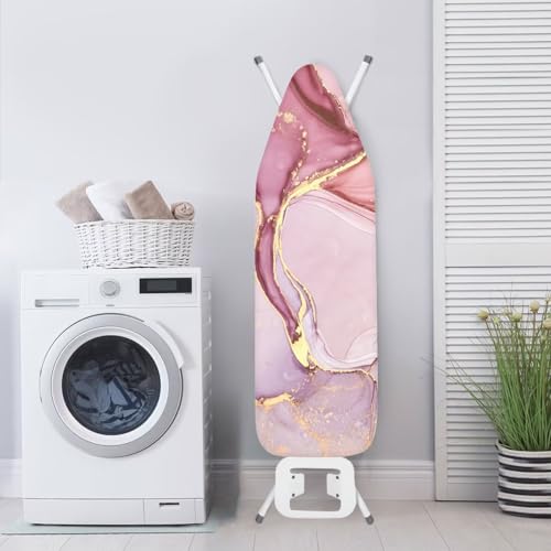 Image of Ironing Board Cover, Elastic Edge Universal Size Fit Standard Ironing Boards, Hook and Loop Fastener Strap, Pink Marble Pattern 15 inch x 54 inch