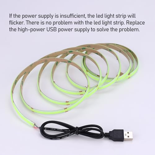 Image of DC 5V USB COB Green LED Strip Light Dimmable IP65 Waterproof 6.6ft /2M | USB Powered 640LEDs with Dimmer High Brightness Flexible LED Tape Lights