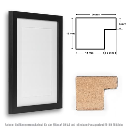 CLAMARO Bilderrahmen 3er Set Schwarz Matt 30x40 cm | Inkl. Passepartout für Din A4 Bilder (21 x 29,7 cm) | 20 mm breiter Slim Design MDF-Holz Rahmen mit Acrylglas COLLAGE 20 für Fotos, Poster