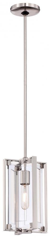 GEORGE KOVACS P1401-613 Crystal Clear Mini Pendant, 1-Light, 60 Total Watts, 11.75-in H x 5.5-in W, Polished Nickel