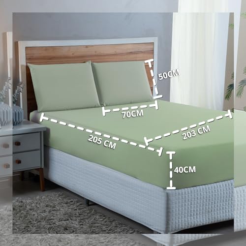 Conjunto Lençol Super King Algodão 300 Fios com Elástico e Fronhas 3 Peças (VERDE)