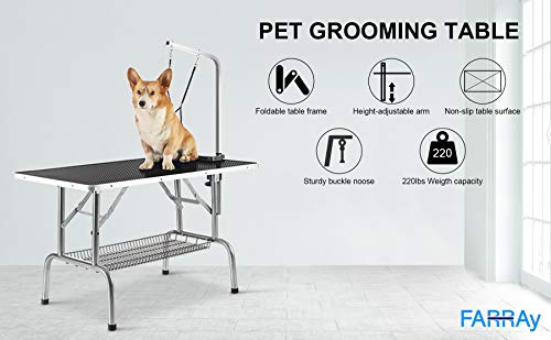 FARRAY 43” Heavy Duty Pet Dog Grooming Table, Professional Foldable Dog Trimming Table with Adjustable Arm, Noose & Mesh… - Image 8
