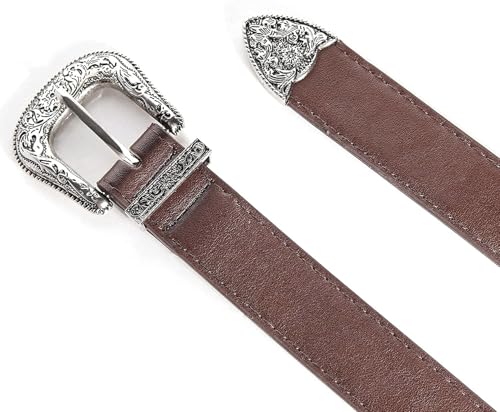 Image of Western-Leather-Belts-Women Vintage Waist-Belts with Hollow Out Flower