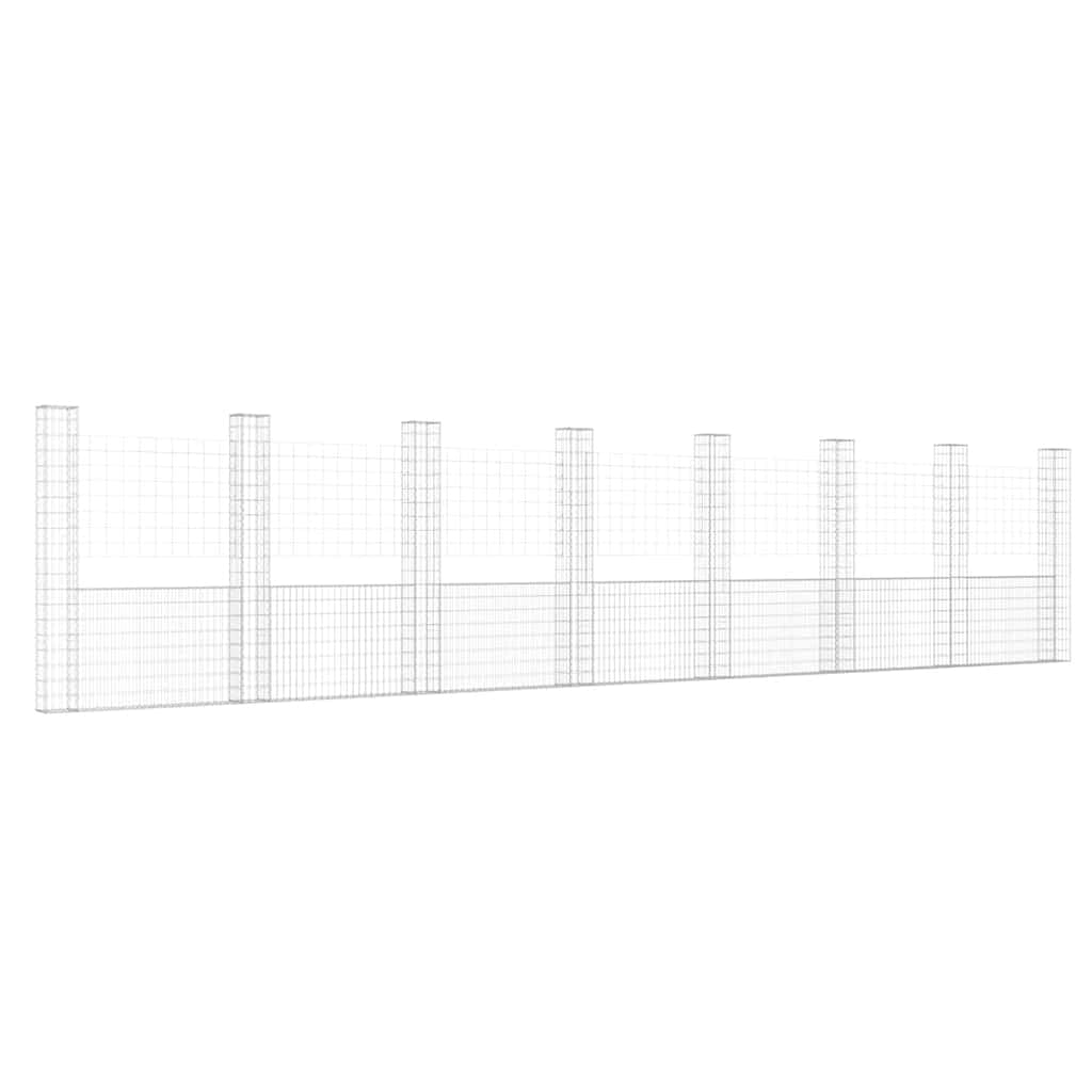 Yngbhfnop Silver U-Shape Gabion Basket With 8 Posts Iron 860X20x200 Cm Heavy Duty Rustproof Retaining Wall Wire Mesh Fence For Garden Slope Landscape,