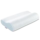 Memory Foam Pillow, Anvo Neck Contour Cervical Orthopedic Pillow for Sleeping Side Back Stomach Sleeper, Ergonomic Bed Pillow for Neck Pain - Blue White