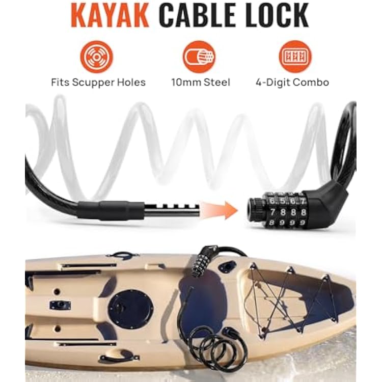 Sportneer Kayak Cable Lock 9.84ft, 10mm Heavy Duty Bike Lock with 4-Digit Resettable Combination, Slim Cable Fits Scupper Holes, Anti-Theft for Bicycle, Scooter, Grill & Outdoor Gear