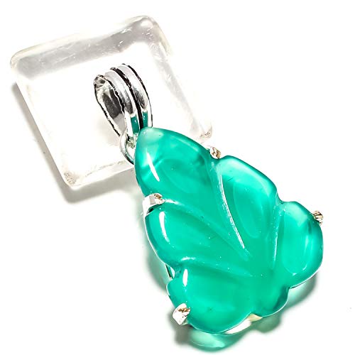 Pendentif en agate verte sculptée en argent 925 cabochon fait main unique SF-2163