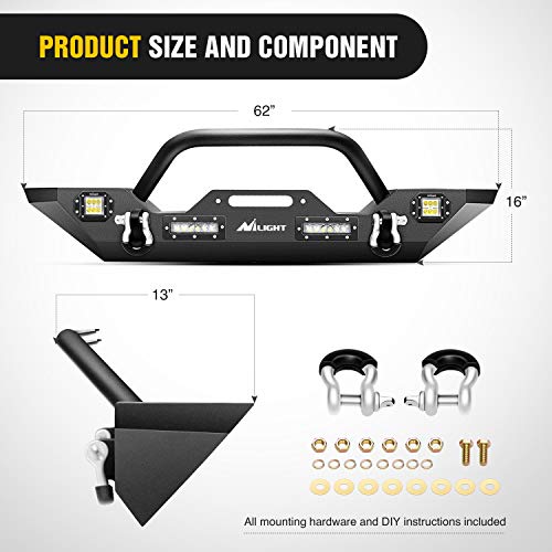 Image of Nilight Front Bumper Compatible for 2007 2008 2009 2010 2011 2012 2013 2014 2015 2016 2017 2018 Jeep Wrangler JK /JKU Rock Crawler Winch Plate