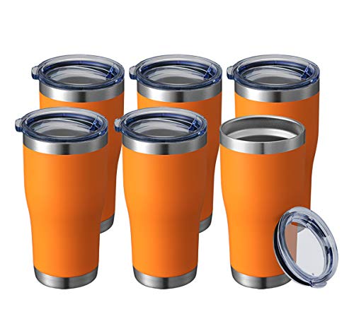 Image of HASLE OUTFITTERS 20 oz Tumbler Bulk, Stainless Steel Tumblers with Lid, Vacuum Insulated Tumbler, Double Wall Powder Coated Cup, coffee mugs, Orange, 6 Pack