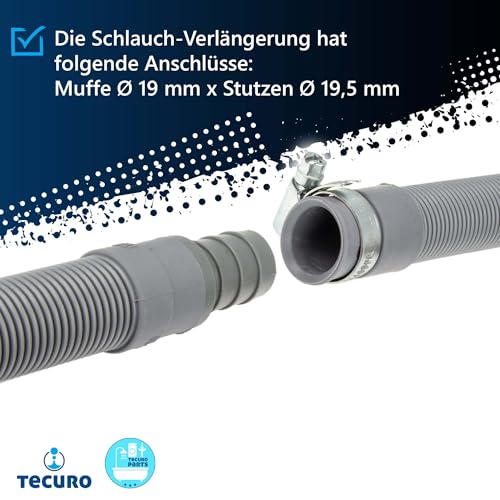 tecuro Ablaufschlauch-Verlängerung 0,5 m für Waschmaschinen und Spülmaschinen, einfache Montage, inkl. 2 Schlauchschellen, hochflexibler Kunststoff
