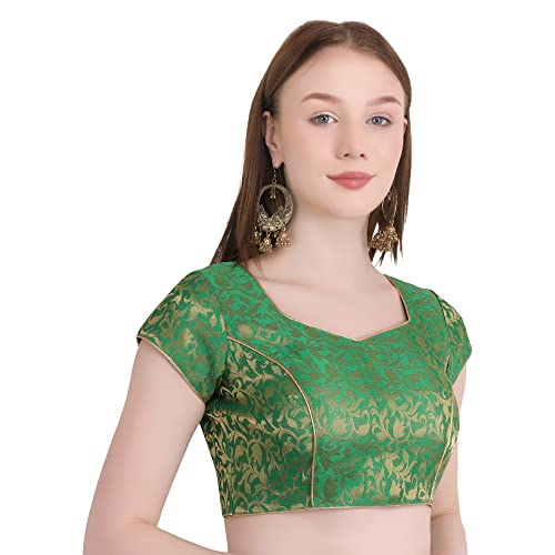 Image of Women's Short Sleeve Brocade (Chanderi) Readymade Stitched Saree Blouse Ready to Wear Half Sleeves Ladies Blouse