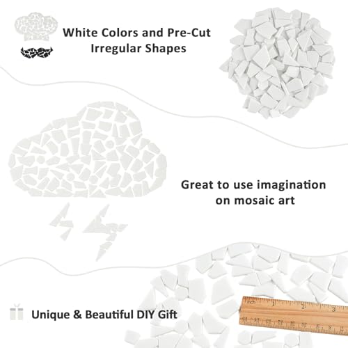 Youway Style Glass Mosaic Tiles for Crafts,200g Broken Glass Pieces for Crafting,Glass Tiles Perfect for Mosaic Art Crafting Supplies and Garden Kit Decor(White)