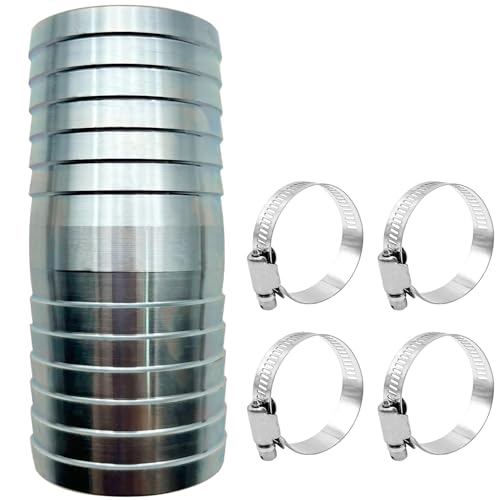 Image of SAFBY 2 inch Stainless Steel Hose Barb Fitting - Straight Barbed Splicer Mender Coupler with 4PCs Hose Clamps (304 SS) for Oil, Water