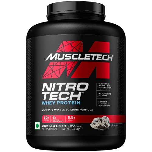 Image of MuscleTech Nitrotech Whey Protein Powder Ultimate Muscle Building Formula for Muscle Support & Recovery Vegetarian Cookies & Cream - 2Kg