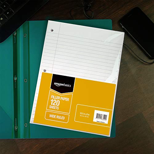 AmazonBasics Wide Ruled Loose Leaf Filler Paper, 120 Sheets, 10.5 x 8 Inch, 6-Pack