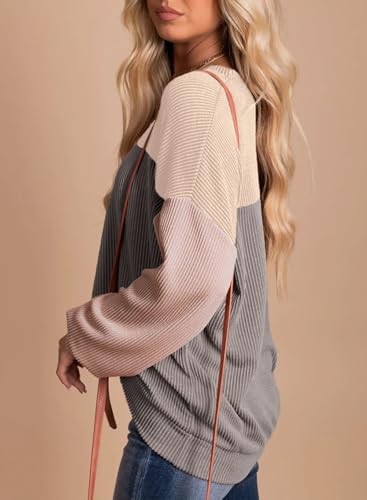 Dokotoo Womens Fashion 2025 Color Block Long Sleeve Crewneck Knitted Casual Loose Pullover Shirts Tops - Image 4