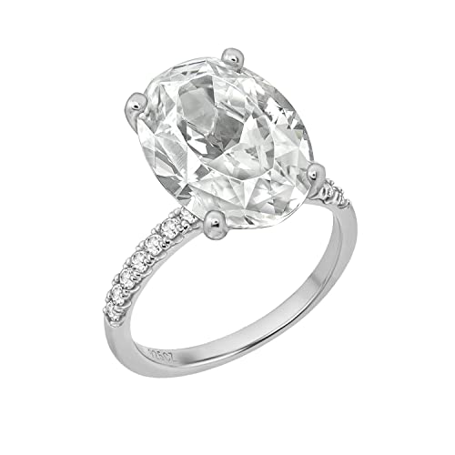 Platinum Plated Sterling Silver 10ct Oval Cubic Zirconia Solitaire Engagement Ring