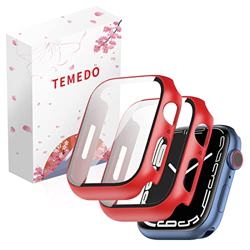 【2枚】TEMEDO Apple Watch 用ケース 49mm 45mm 44mm 41mm 40mm 対応 Apple Watch アップルウォッチ用 保護ケース 全面保護 二重構造 Apple Watch カバー PCフレーム アップルウォッチ カバー ガラスフィルム 一体型 Apple Watch Series SE2/SE/6/5/4 アップルウォッチSE2/SE/6/5/4対応(40mm,レッド)