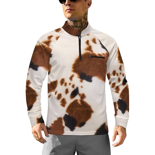 Animal Fur Black and Brown Pattern Men's Rash Guard Long Sleeves Quick Dry Fishing Workout Shirts with Zipper