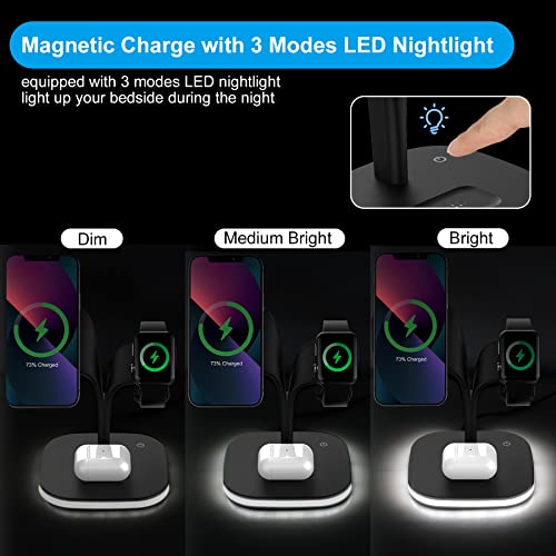Magnetic Wireless Charger, 3 In 1 Wireless Charging Station With Led Lamp For Iphone 12 13 Pro Max/Pro/Mini, Redluckstar 15W Fast Mag-Safe Charger Stand For Iwatch Se/7/6/5/4/3/2, Airpods 3/2/Pro #TOP5