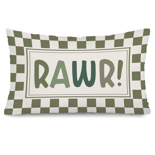 CalmVerve Funny Dinosaur 12x20 Pillow CoverDinosaur Room DecorRawr Dinosaurs Dino Sage Green Decorative Throw Pillow Covers Pillowcases Decorations for Nursery Kids Boys Bedroom Playroom Decor