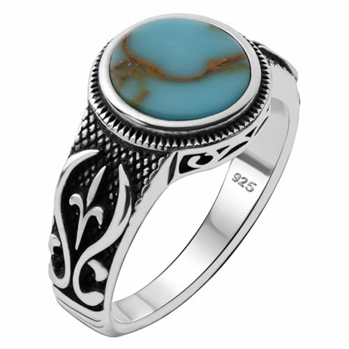 La mejor selección de Anillos de Turquesa del mes. 39 Auténtica plata de ley 925 maciza con piedra de ónix negra, anillo anatolia para hombre, Plata de ley, turquesa antiguo simulado