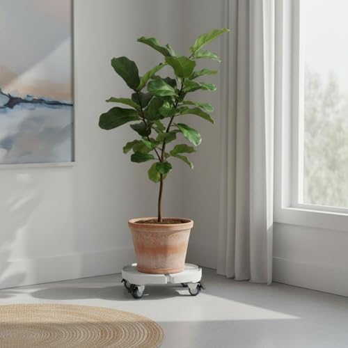 Support rond à roulettes réglable blanc Qianly pour pot de fleur et jardin
