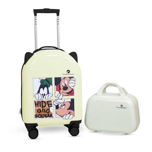 Image of StarAndDaisy Kid's Luggage /Suitcase Combo for Children Boys & Girls with Wheels,Mini Hand Bag, Number Lock, Water Proof, Adjustable Handle Height Trolley (Beige-Mickey Mouse Print)
