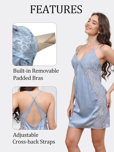 Anetyflying Lingerie for Women Sexy Satin Nightgown Lace Silk Babydoll - image 2