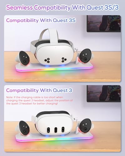 Charging Dock for Meta Quest 3S/Quest 3, Kinwin PD 18W Fast Charging Station for Oculus 3S Accessories with RGB Light, Magnetic Charger Stand for Headset/Controller with 2 Rechargeable Batteries - Image 3