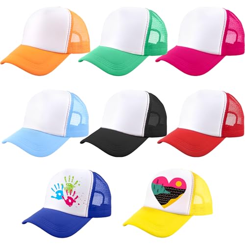 SGBETTER 8 Pack Adult Blank Trucker Hats Sublimation Mesh Baseball Cap DIY Plain Trucker Cap for Summer Camping Fishing Outdoor Sports