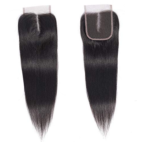 Peruvian Straight Human Hair 4x4 Lace Closure 14inch Middle Part 150% Density Unprocessed Human Hair Closure Double Weft Top Swiss Lace Closure(14