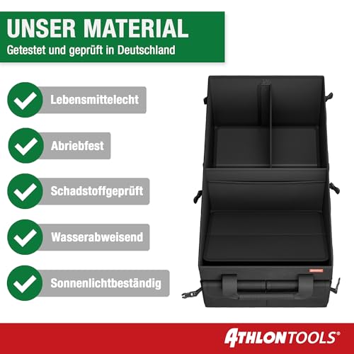 ATHLON TOOLS Kofferraum-Organizer XXL – faltbare Kofferraum-Tasche, rutschfest, verstärkt, stabil mit Deckel – ideal als Aufbewahrung für Camping und Alltag